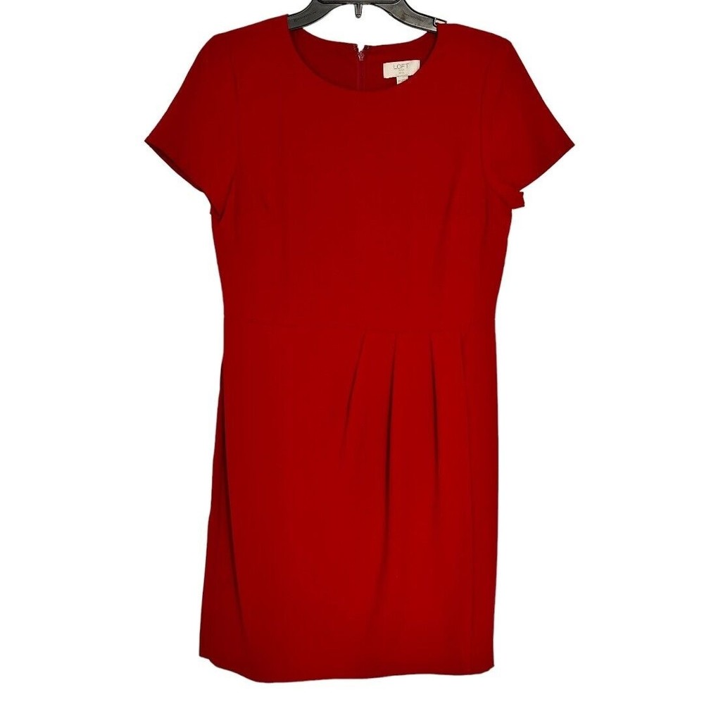 Loft Outlet Cherry Red faux wrap Short Sleeve A line dress sz 8 petite